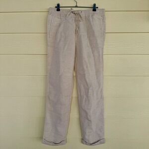 Lord & Taylor Linen Crop Pants Size Small Beige Cream Pull On Coastal Washable‎